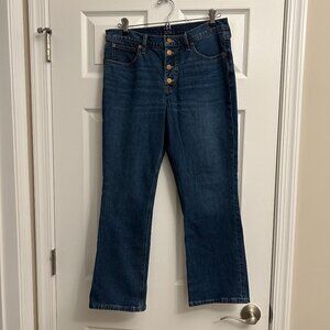 J. CREW Mid-Rise Flare Crop blue jeans (28}